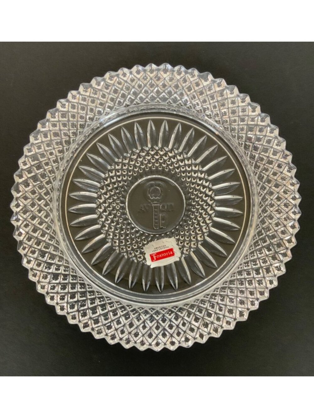 Fostoria Avon American Beauty Key Lead Crystal Luncheon Plate 1970s Collectible